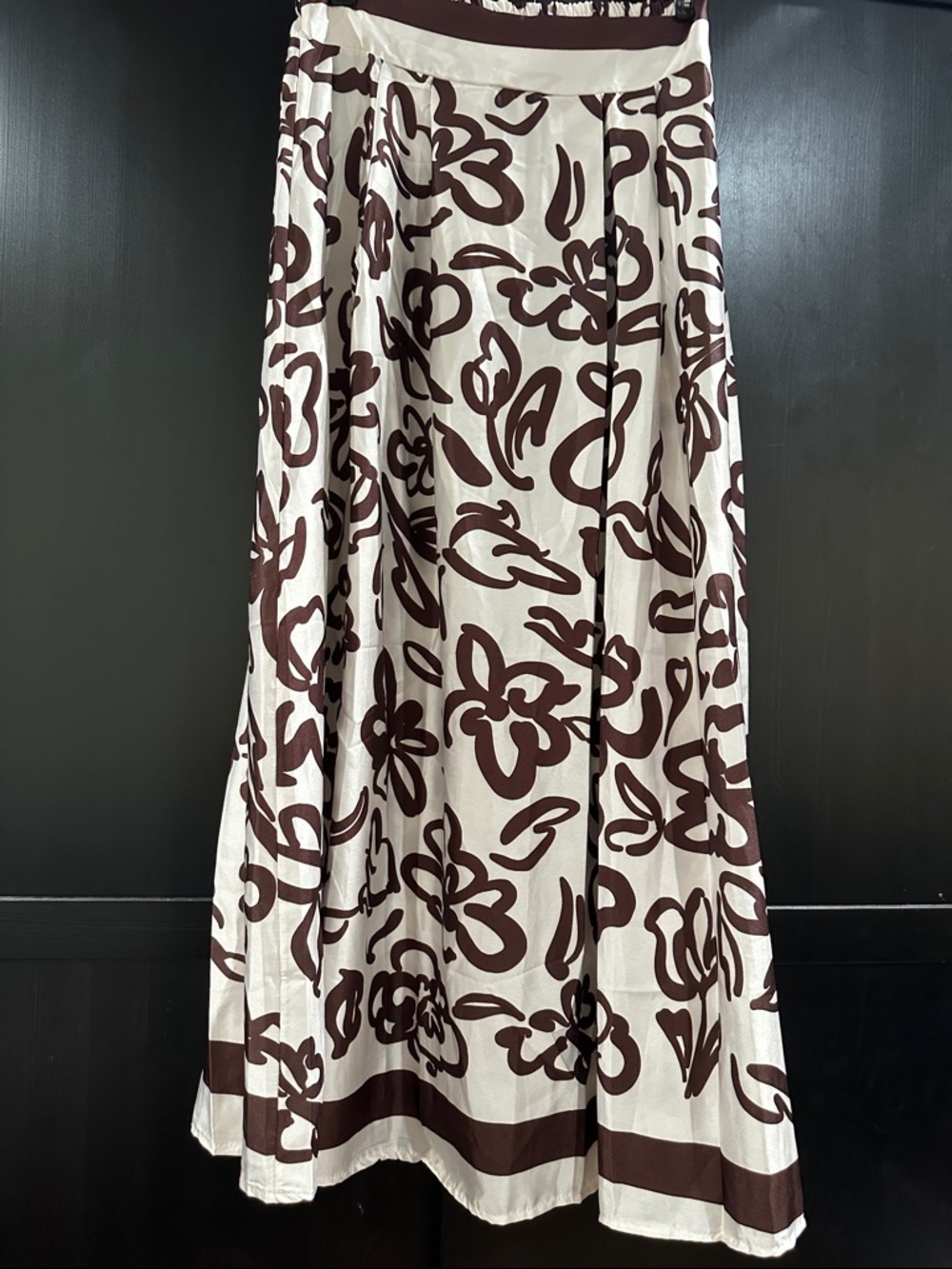 Cream Maxi Skirt with Brown Floral Print